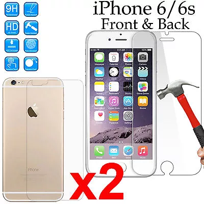 $7.99 • Buy X2 Tempered Glass Screen Protector For Apple IPhone 6 6s Front And Soft Back