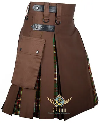 $69 • Buy Men's Scottish Tara Murphy Tartan With Brown Cotton Hybrid Utility Kilt
