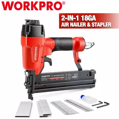 WORKPRO 18 GA 2-in-1 Pneumatic Nail Gun Brad Nailer Crown Stapler W/400pcs Nails • $39.99