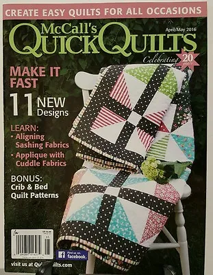 McCalls Quick Quilts New Designs Crib Bed Patterns Apr May 2016 FREE SHIPPING JB • $12.97