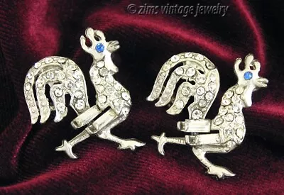 Vintage 1950’s Pave Rhinestone ROOSTER Chicken Bird Small Scatter 2 PIN Set Lot • $11.50