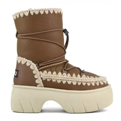 NWT Mou Eskimo Snow Boot Twist Short Brown Cognac Nubuck Leather Size 37 US 6 • $194.99