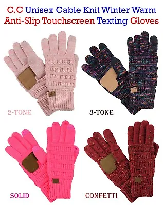 C.C Gloves Unisex Cable Knit Winter Warm Anti-Slip Touchscreen Texting CC Gloves • $14.99