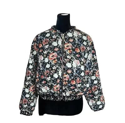 Zara Moody Tinsel Floral Quilted Bomber Jacket Size Small • $34.88