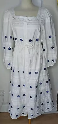 Mint Velvet Summer Cotton Midi Boho Dress Size 12 White Embroidered New Pintuck • £59.99