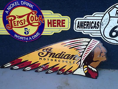 Indian Head Motorcycles Extra Large Tin Metal Sign Perfect Bar Man Cave Hot Rod • $105