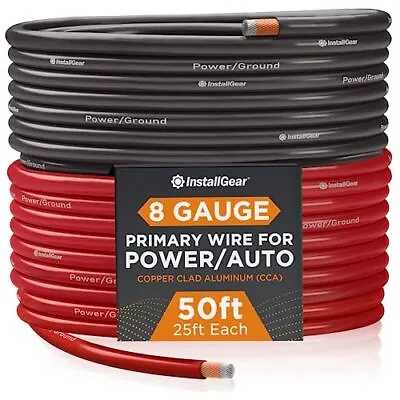InstallGear 8 Gauge Wire (50ft) Copper Clad Aluminum  Assorted Sizes  Styles  • $30.97