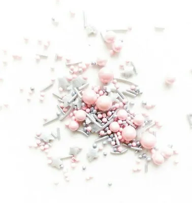 Silver Pink Sprinkles Mix -Cake Decorations- Birthday Cupcake Vegan Stars Galaxy • £3.89