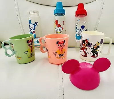 Lot Of 7 Vintage Eagle Disney Mickey Donald Duck Pluto Plastic Kids Cups&Bottles • $19.95