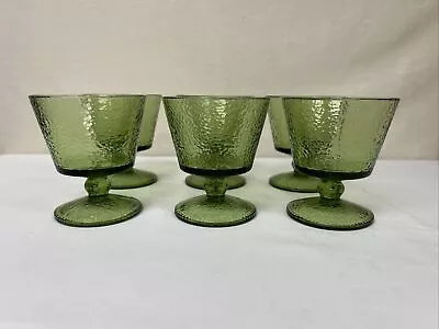 Hazel Atlas Pebblestone Avocado Green Glass Dessert Cups Set Of 6 • $30