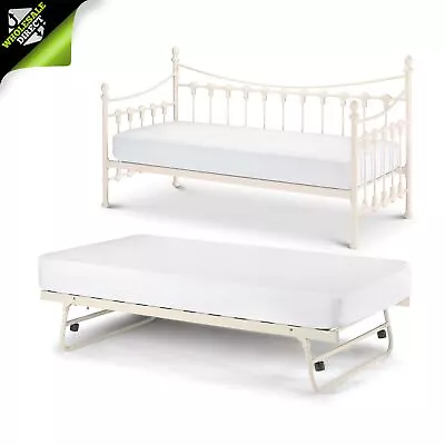 90cm Stone White Versaille Daybed Frame & Trundle Guest 3ft Single Size Bed • £292.99