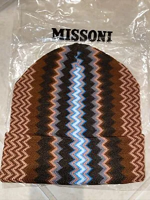 NWT Italy MISSONI Chevron Wool Blend Beanie Hat Brown ONE SIZE NEW Tag $265 • $129.99