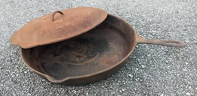 Vintage Unbranded #14 Cast Iron Skillet With Heat Ring & Lid • $249.90