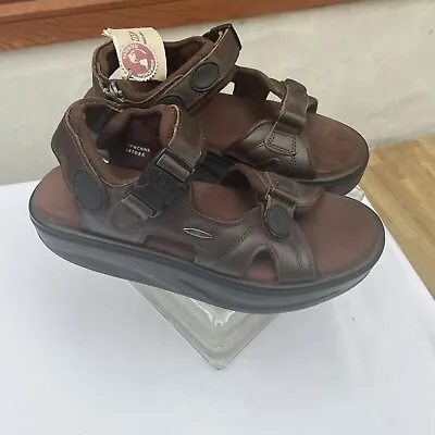 New MBT Kisumu Brown Leather Rocker Unisex Sandals Lady Size 9  Men 8 EUR 39 1/2 • $118.88