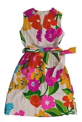 Vintage 60s 70s Malia Honolulu Floral Dress Large Flowers Fit And Flare Pink • $85