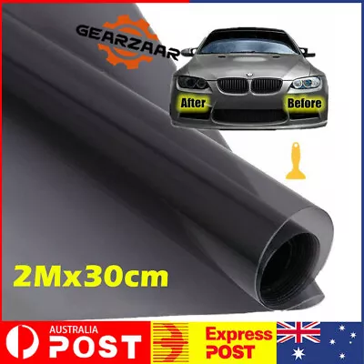 $11.59 • Buy Light Smoke Black Car Headlight Tint Wrap Tail Fog Light Vinyl Wrap Kit 2M X30CM