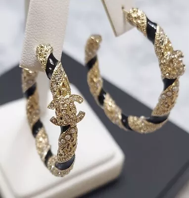 Chanel Strass CC Twisted Hoop Earrings Crystal Crystals Hoops New • $199