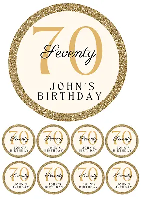 Edible 7.5  Round 70th Birthday Cake Topper + 8 Cupcake Topper Wafer/icing Uncut • £4.10