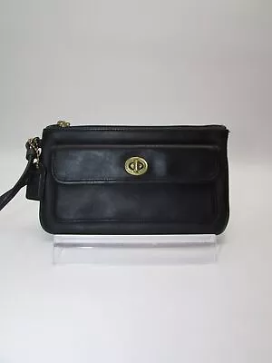 Coach Vintage Black Leather Turn Lock Wristlet Handbag Purse • $34.99
