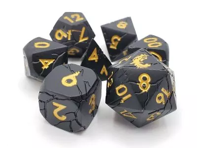 Old School 7 Piece DnD RPG Metal Dice Set: Orc Forged - Matte Black W/ Gold • $44.99