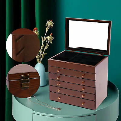 6 Layers Large Wooden Jewelry Storage Box Vintage Wooden Jewelry Organizer • $48