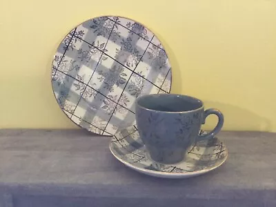 Vintage WASHINGTON Pottery HARLEQUIN CHECK & GILT GREY TRIO 1950s • £6