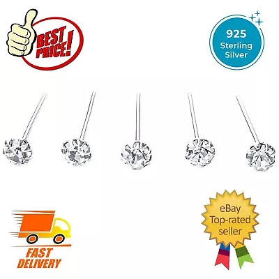 £2.79 • Buy 5 X REAL 925 STERLING SILVER CRYSTAL I SHAPE SMALL TINY SET PACK NOSE PINS STUDS