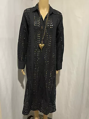 Zara Size S Black Long Sleeve Broderie Anglaise Cotton  Midi Shirt Dress/duster • $32