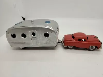 VERY NICE VINTAGE 1950'S TIN  FRICTION CADILLAC SEDAN With TRAILER • $85.46