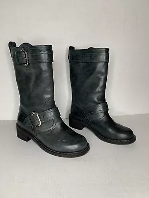 $85 • Buy GIUSEPPE ZANOTTI Biker Boots Women’s Sz 6 US Mid Calf Black Leather Moto 37 EURO