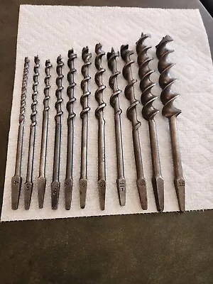 Lot  Of  11  Vintage  Brace  Drill  Auger  Bits  -  No. 4  To  No. 16 • $24.95