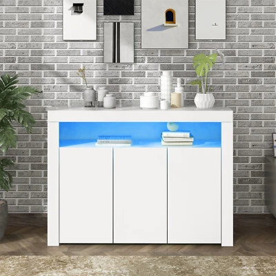 Cabinet Cupboard Sideboard TV Unit Stand Display High Gloss Doors With LED Light • £124.99