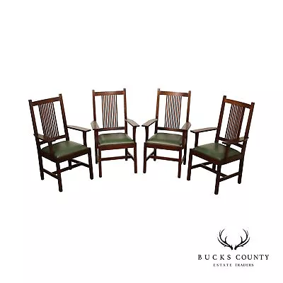 Stickley Mission Collection Set Of Four Oak Spindle Dining Chairs • $2895