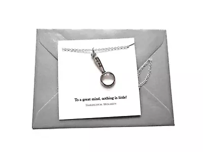 To A Great Mind Quote Card MAGNIFYING GLASS Necklace Sherlock Jewellery Gift • £5.25