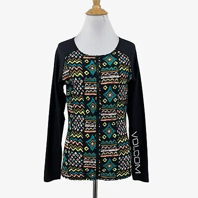 Volcom Rashguard Womens L Large Full Zip Aztec Geo Tribal Instinct Long Sleeve • $16.95