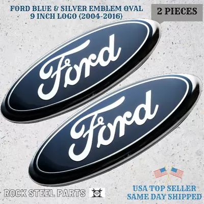 BLUE & CHROME 2005-2014 Ford F150 FRONT GRILLE/ TAILGATE 9 Inch Oval Emblem 2-PC • $26.88