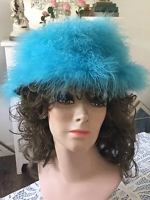 Vintage HAPPY CAPPER 1960s TURQUOISE Feather MARABOU Party Cocktail HAT USA 21  • $206.25