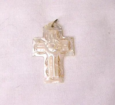 Vintage Mother Of Pearl Shell Christian Cross Pendant • $9.99