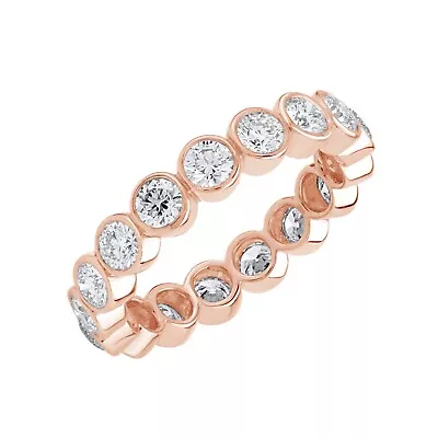 1.5Ct Lab Grown Diamond Bezel Set Eternity Wedding Band Ring Solid 14K Rose Gold • $803.24