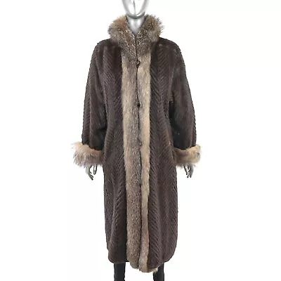 Mink Reversible Coat To Leather With Fox Trim- Size XL • $550