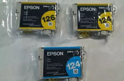 SET Of 3 New Genuine SEALED BAG Epson 126 Inkjet Cartridges KCMY No Box  • $19.99