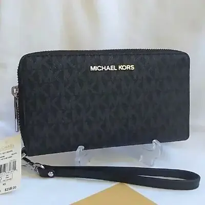 NWT Michael Kors Jet Set Travel Large Phone Case Wristlet Wallet Signature Black • $67