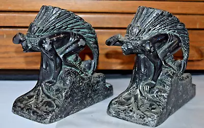 Vintage Ronson Bookends Indian Scout Pot Metal ~ AS IS ~ Art Statue Figures • $19.99