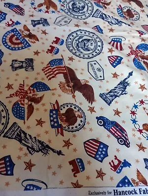 Fabric OOP Retro Americana USA Tossed Design VW Beetle Flags Eagles 47  X 42  • $9.99