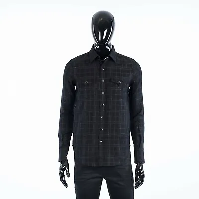 SAINT LAURENT 850$ Superslim Black Western Shirt - Wool - Silver Check Pattern • $375