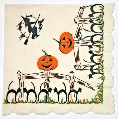 RARE Vintage HALLOWEEN Crepe PAPER NAPKIN 30s 40s WITCH JOL PUMPKIN Black Cats • $34