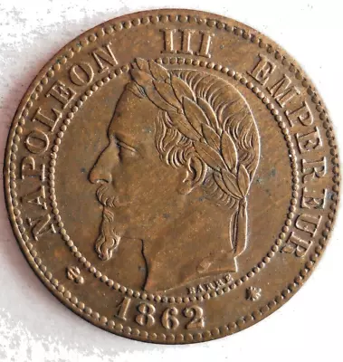 1862 FRANCE 2 CENTIMES - AU - Lots Of Red - Great Coin - Lot #A19 • $3.25