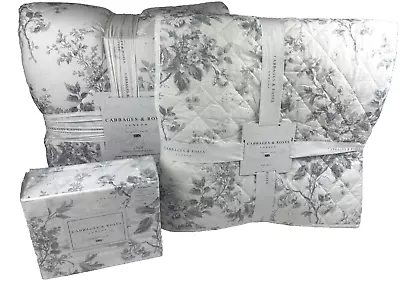 Cabbages And Roses KING Alderney Grey Blue Comforter Sheet Set Shams Quilt Coton • $429.99