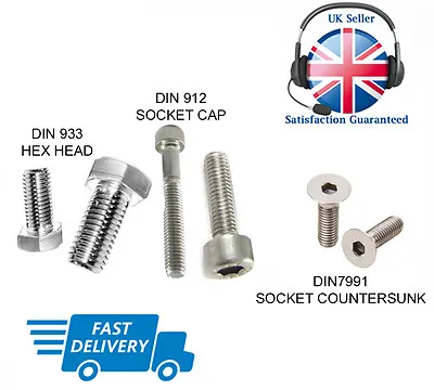 M6 Cap Countersunk Or Hex Bolts With Allen Socket Or Hex Head A2 Stainless Steel • £3.50