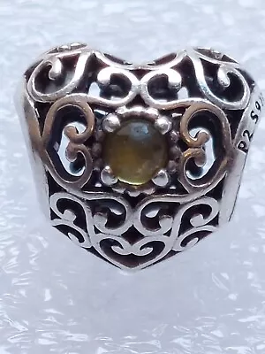 $39.95 • Buy Genuine Pandora August Signature Heart Birthstone Charm 791784PE Peridot